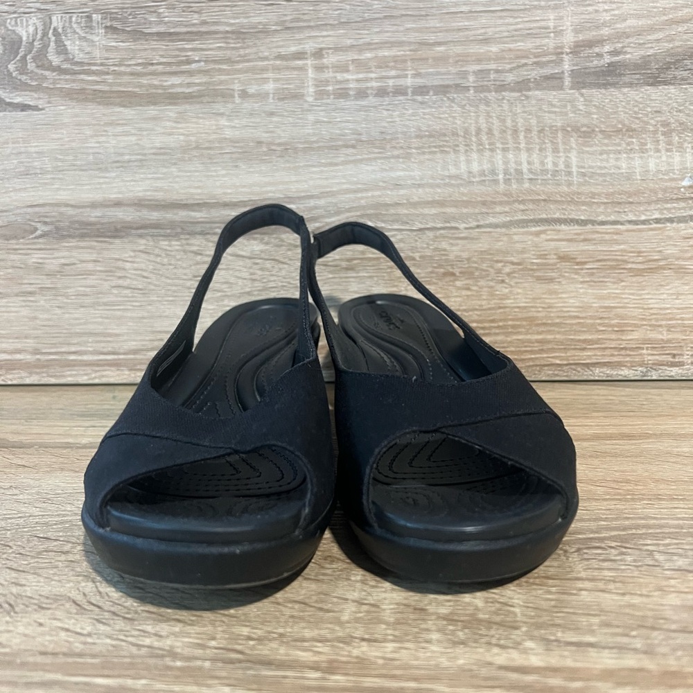 Crocs Leigh Ann Black Slingback Wedge heels Sandals Women’s size 9 comfort shoes - Picture 6 of 10